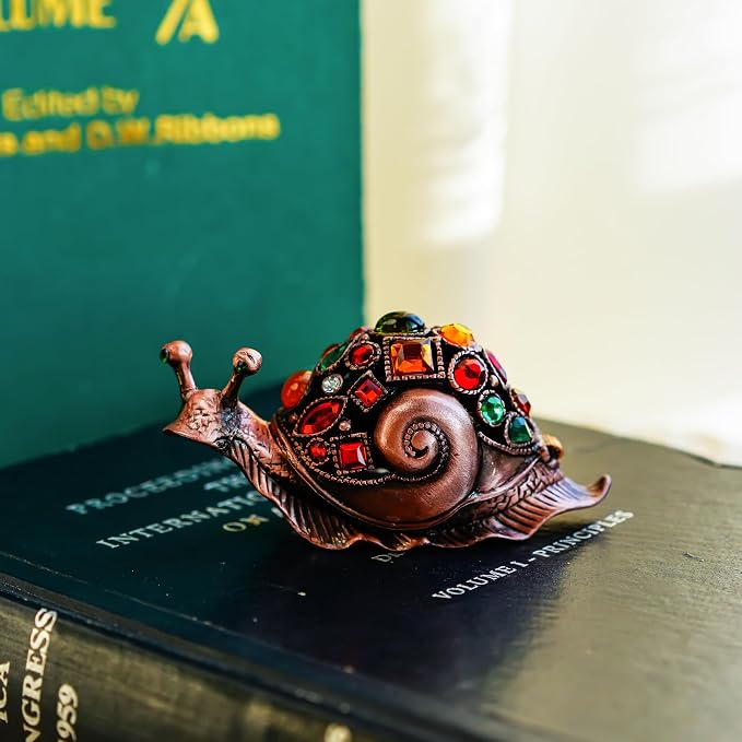 YU FENG 3.5inch Crystals Bejeweled Trinket Box Hand-Painted Brown Snail Animal Figurine Hinged Jewelry Box Collectible for Women Christmas Gift