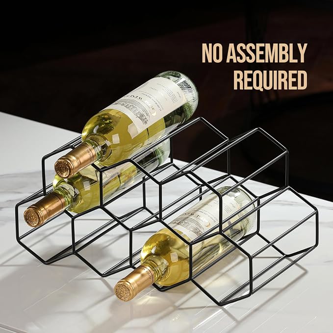 Countertop Wine Rack - 9 Bottle Freestanding Modern Black Metal Small - 2 Tier Tabletop Wine Holder Stand for Cabinet, Pantry - Wine Racks Countertop - No Assembly Required