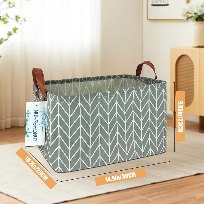 Rectangular Collapsible Grey Point Storage Basket Nursery Organizer | Storage Bin Foldable Canvas with Handles for Organizing Home Kitchen Children Toys Office Closet Shelf Baskets