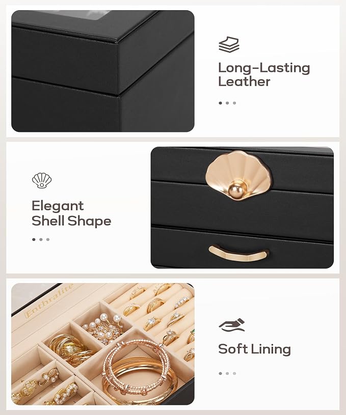 Enthralite Jewelry Box with 1 Drawers : Jewelry Display Organizer for Earrings Necklaces - Gift for Girls Women | Black