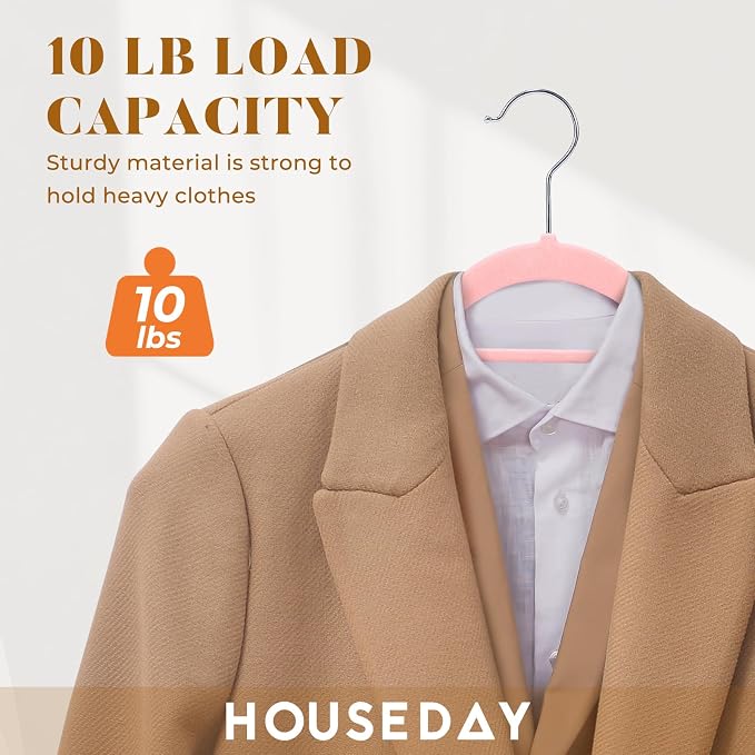 HOUSE DAY Premium Velvet Hangers 20 Pack, Non-Slip Hangers with Tie Bar | Elegance Pink Standard Clothes Hanger Slim Felt Hanger with 360° Swivel Hook for Closet Organized Storage，72g/Pc