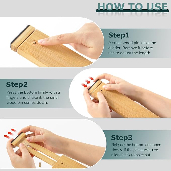 Lzerking Kitchen Drawer Dividers 4 Pack, Adjustable Bamboo Drawer Organizer, 17-22" Expandable Utensil Organizer for Kitchen, Dresser, Closet, Bedroom, Bathroom