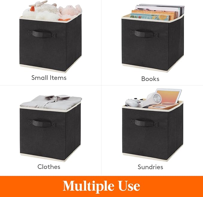 Lifewit Storage Cubes, Foldable Decorative Fabric Storage Baskets for Organizing Home Organizers with Handles for Shelves, Closet, 11 Inch Bins, 18L Black, 16 Packs