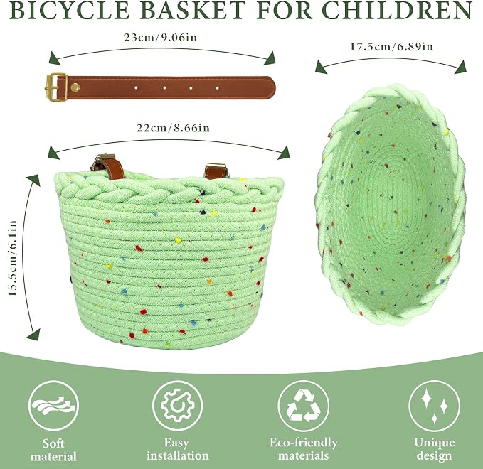Kids Bike Basket for Girls, Front Bicycle Basket, Easy-Install Adjustable Straps for Balance Bikes Scooters