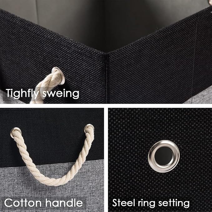 PRANDOM Large Foldable Cube Storage Bins 11x11 inch [4-Pack] Fabric Linen Storage Baskets Cubes Drawer with Cotton Handles Organizer for Shelves Nursery Closet Bedroom Black