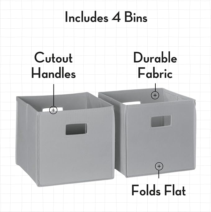 RiverRidge Folding Storage Bins with Handles Gray Cube Storage Organizer for Closet, Bedroom & Playroom - Closet Organizers and Storage Set of 4