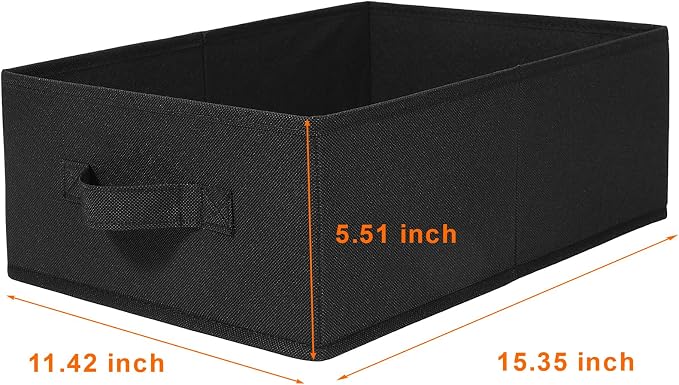 JAKAGO Fabric Storage Bins set of 4 Rectangle Storage Baskets with Handle Foldable Closet Organizer for Clothes Towel bedding Books Collapsible Clothing Container for Shelves Bedroom(Black Low)