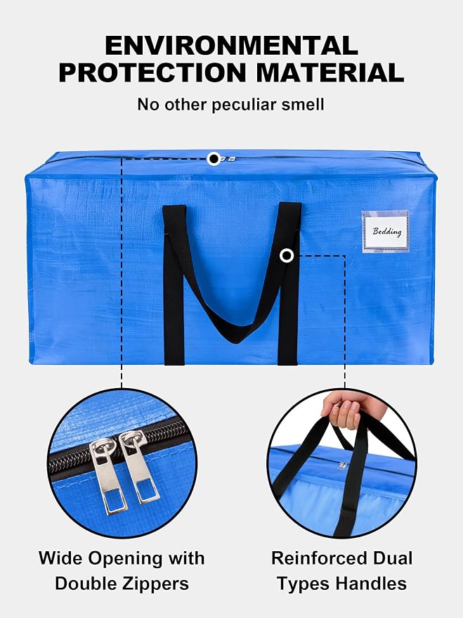 HOMESURE Supports 200lbs Heavy Duty Moving Bags - Strong Zipper & Wrap-Around Handles - Water-Resistant Storage Totes, Durable Alternative to Moving Boxes- 40 Pack -Multi-Color System for Easy Sorting