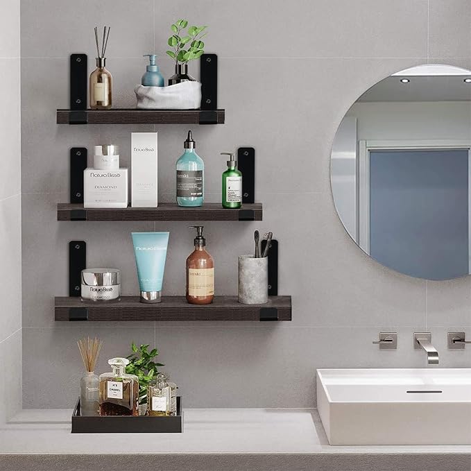 10 Pack - 5.5" L x 4" H x 1.5" W J Lip Shelf Brackets Rustic Farmhouse Iron Wall Floating Shelf Bracket Metal Shelf Bracket Industrial Shelf Supports with Screws Black