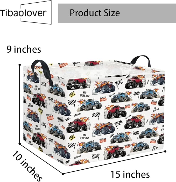 Rectangular Baby Kids Storage Basket for Home Kitchen Girls Cute Toy Storage Bin Organizer Shelf Book Room Decor(Racing Truck)
