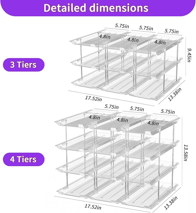 Can Organizer for Pantry, Upgraded Thickened Modular 4 Tier Combinable Can Storage and Beverage Dispenser Rack, Canned Food Organizer Holds 48 Cans, Clear Can Holders for Pantry and FridgeFridge