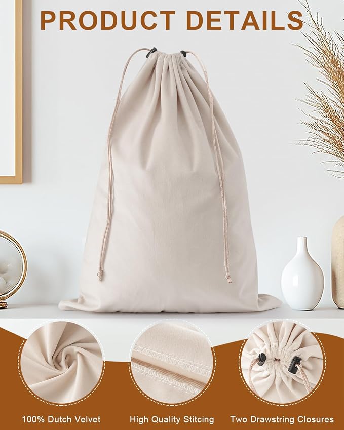 4 Pcs Shoe Bags for Travel, Dust Velvet Bags, Beige, 17.3x12.6 Inch | Washable & Reusable Travel Shoe Bags, Dustproof Shoe Bags with Drawstring Closure, Suitable for Travel, Home Storage