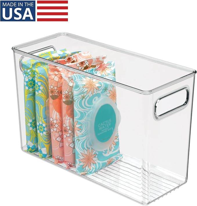 iDesign Slim Clear Plastic Bathroom Storage Bin, Tall Narrow | Organizer for Lotions, Creams, Toiletries