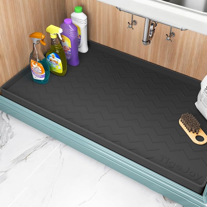 TigeJoy 25" x 19" Under Sink Mats for Kitchen Waterproof, Leak-Proof Silicone Mat Sink Protector and Cabinet Liner, Kitchen Essentials Organizer and Storage, Boot or Shoe Tray, Pet Feeding Mat