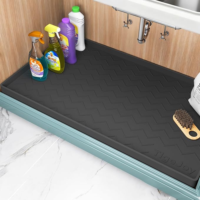 TigeJoy 19" x 19" Under Sink Mats for Kitchen Waterproof, Leak-Proof Silicone Mat Sink Protector and Cabinet Liner, Kitchen Essentials Organizer and Storage, Boot or Shoe Tray, Pet Feeding Mat