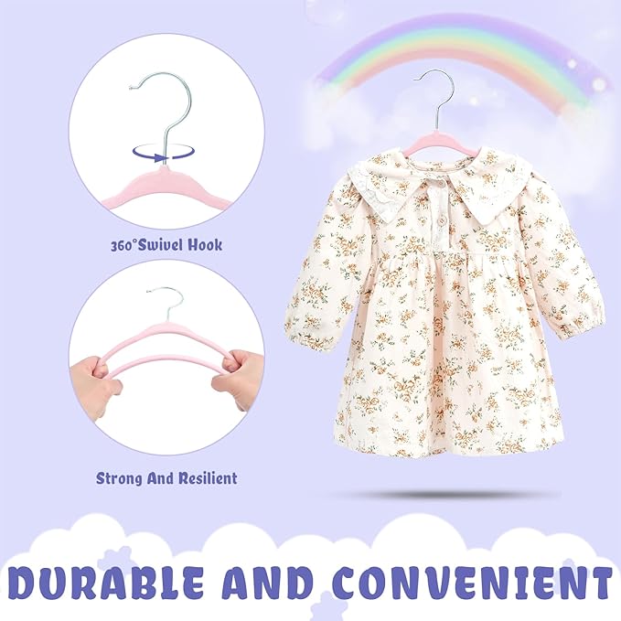 BAGAIL 50 Pack Kids Velvet Hangers 11 Inches Children's Clothes Hangers Non-Slip Baby Hangers for Infant/Toddler (Blush Pink)