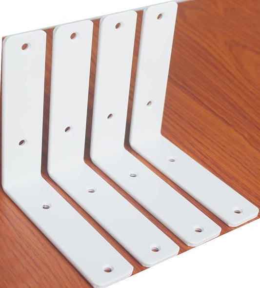 4 Pack - L 6" x H 6" x W1.5, 5mm Thick White L Shelf Bracket, Iron Shelf Brackets, Metal Shelf Brackets, Floating Shelf, Shelf Supports with Screws