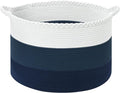 67L Large Woven Blanket Basket, Cotton Rope Baby Laundry Hamper with Handles, Kids Toy Basket for Classroom & Nursery, Soft Round Stuffed Animal Storage, Dog Toy Bin - 20"x13", Dark Blue