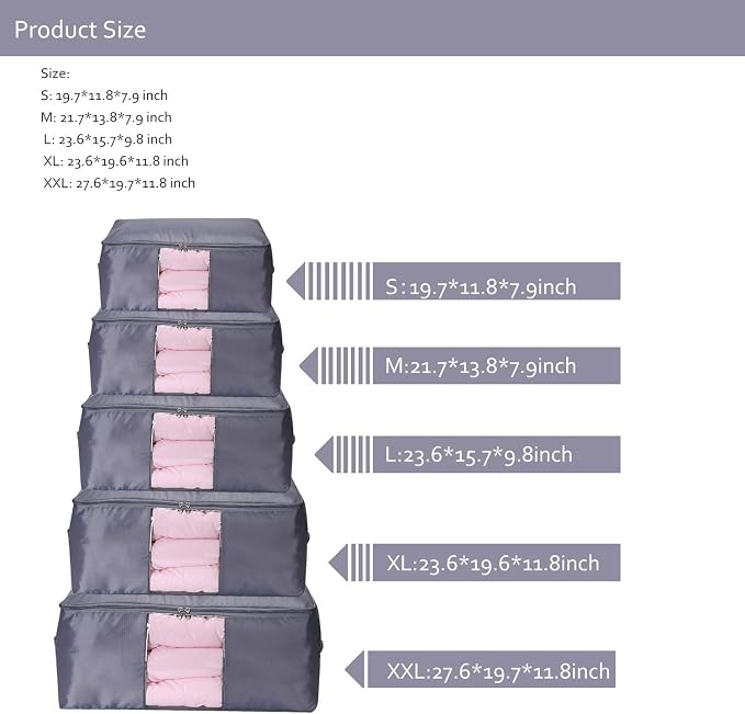 Comforter Storage Bags Containers,Pillow Beddings/Blanket Clothes Organizer Storage Containers With Zippers,Breathable and Moistureproof. (Grey 2pcs, L)