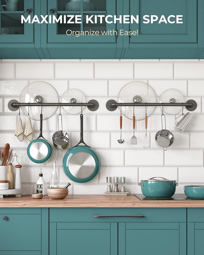OROPY 21'' Pot Rack Wall Mounted, Iron Pipe Hanging Rack, 10 S Hooks, 2Pack | Industrial Utensils Kitchen Hanging Rail, Pot and Pan Organizer, Pot Lid Organizer, Black
