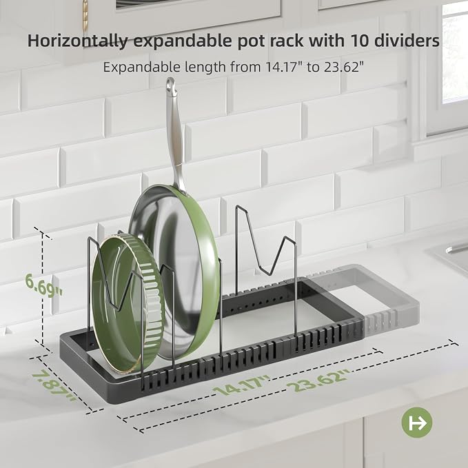PanPanPal Pots and Pans Organizer under Cabinet, Expandable Pot Lid Organizer Holder with 14 Adjustable Compartment, Pan Organizers inside Cabinet for Lids, Bakeware, Kitchen Storage Pot Rack, Black
