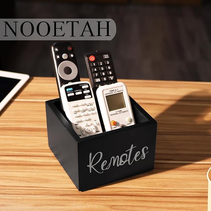 Remote Control Holder, Wooden TV Remote Holder for Table, Remote Organizer Caddy for Home Decor, Remote Box for Nightstand, Black Labeled Remote, 1 Slot - 5.1 Inch