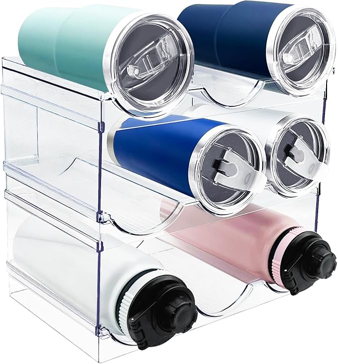 Spaclear 3 Pack Water Bottle Organizer for Cabinet, Stackable Water Bottle Holder, Plastic Cup Storage Organizer for Kitchen Cabinet Organizers and Storage, Tumbler Storage Cup Rack for Pantry Counter