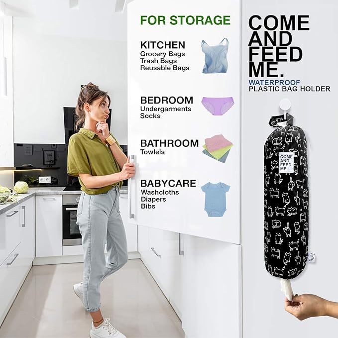 2pcs Waterproof Plastic Grocery Trash Bag Holder Shopping Carrier Holder Organizer Kitchen Storage Bag Dispenser Multiple Designs Sizes Cats