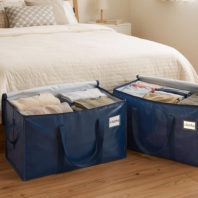 Velway Pack of 2 95L Storage Bags, Heavy-Duty Christmas Warehouse, Blue, Moving Boxes, Large, Foldable with Zip Handle, Waterproof Storage Bag for Moving Bedding, Clothing, Storage