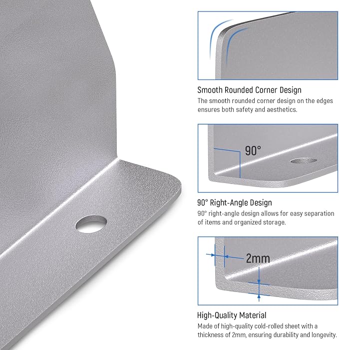 AA Products P-SH-Divider-16Top 4.3" Heightened Version Shelf Divider Shelf Accessories Designed for top Boards of 16" Depth Van Shelving Storage, Set of 3 - Grey