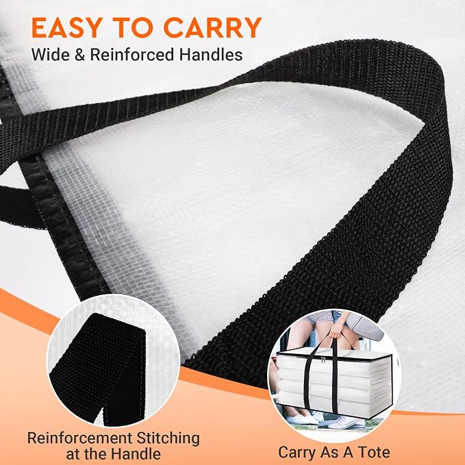 HomeHacks Clear Moving Bags Heavy Duty 6 Pack, Storage Bags with Zipper, Extra Thick Handles & Waterproof Packing Boxes for Moving, Camping, Home Organization 125L/33Gal (28.7"x16.5"x16.1")