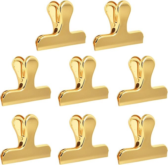 Set of 8 Heavy Duty Stainless Steel Bag Clips, SourceTon 3 x 2.4 Inch Durables Paper Seal Grip for Coffee Food Bread Bags, Kitchen Home Usage- Gold