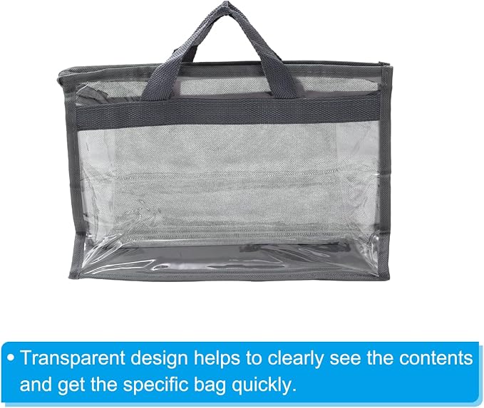 PATIKIL Handbag Dust Bags, 2 Pack Clear Purse Storage Organizer S Size PVC Dustproof Handbag Cover Transparent Purse Protector, Gray