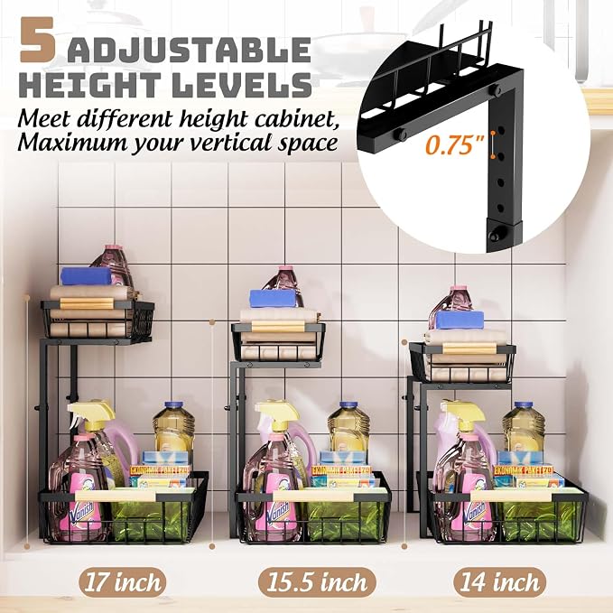 Under Sink Organizer and Storage, Slide Out Under Cabinet Storage Pull Out Sink Shelf Cabinet Storage Shelves, Undersink Organizers for Kitchen Bathroom Cabinet