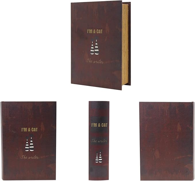 PACOLO Decorative Book Boxes, Faux Wood cover Storage for Hidden Jewelry, Money, and Cash (I am a cat)