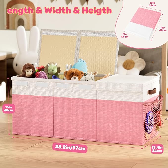 Dayacoco Extra Large Toy Box Chest with Lids, Collapsible Sturdy Kids Toy Storage Organizer Boxes for Boys Girls, Collapsible Sturdy Toys Chest Storage Organizer Bin Basket, Pink