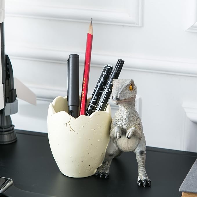 Cute Pencil Holder Funny Dinosaur Desk Accessories,Pen Organizer for Home and Office Decorative Supplies,Decor Toothcup,Resin Gift for Man and Women