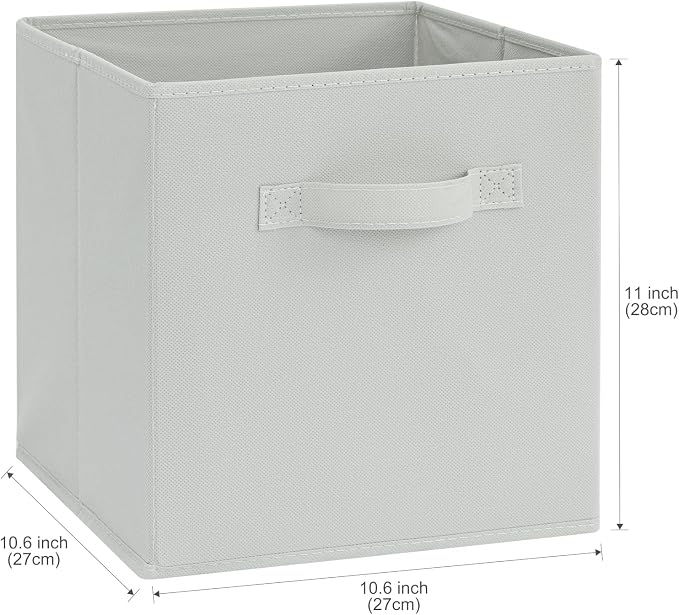 Stero Fabric Storage Bins 6 Pack Fun Colored Durable Storage Cubes with Fabric Handles Foldable Cube Baskets for Home, Kids Room, Closet and Toys Organization Gray
