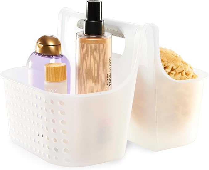 madesmart Large Portable Shower Caddy, Hold Soap, Shampoo, Hair Supplies and Beauty Products, Cleaning Supplies Organizer for Home, Dorm, Plastic Shower Tote, Soft Handle, Frost