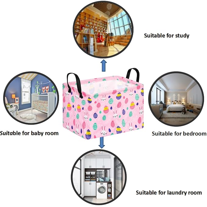 Rectangular Easter Basket Storage Bin for Shelves Cute Gifts Baskets Foldable Box with Handles for Boy and Girl Home Office Car Dormroom Easter Party Supplies