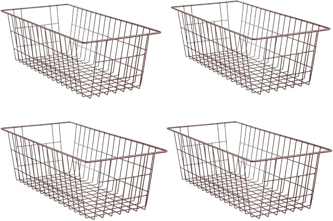 SANNO Freezer Baskets, Wire Storage Baskets Bin Organizer Food,Kitchen, Basket Organizers Bins for Home, Bathroom, Closet Organization, White,Set of 4 Brown