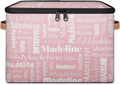 Custom Storage Basket with Name, Personalized Keepsake Box with Zipper Lid, Foldable Fabric Memory Bin Large capacity with Handle Pink