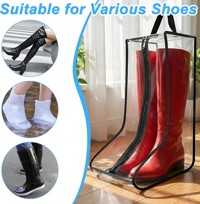 4 Pcs Portable Boots Bag for Cowboy Boots Tall Boot Storage Bags Portable Waterproof Protector Tools for Travel and Daily Wardrobe Shoe Cabinet and Other Home - Black