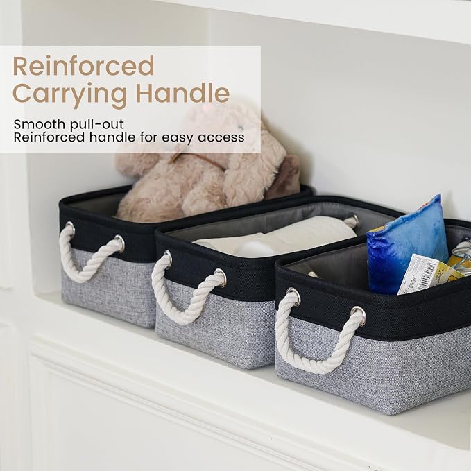 Storage Baskets for Shelves 11.8x7.9x5.2 Inch, Foldable Fabric Storage Bins with Handles, Small Storage Baskets for Organizing Closet, Office, Home Organization (6-Pack, Black&Gray)