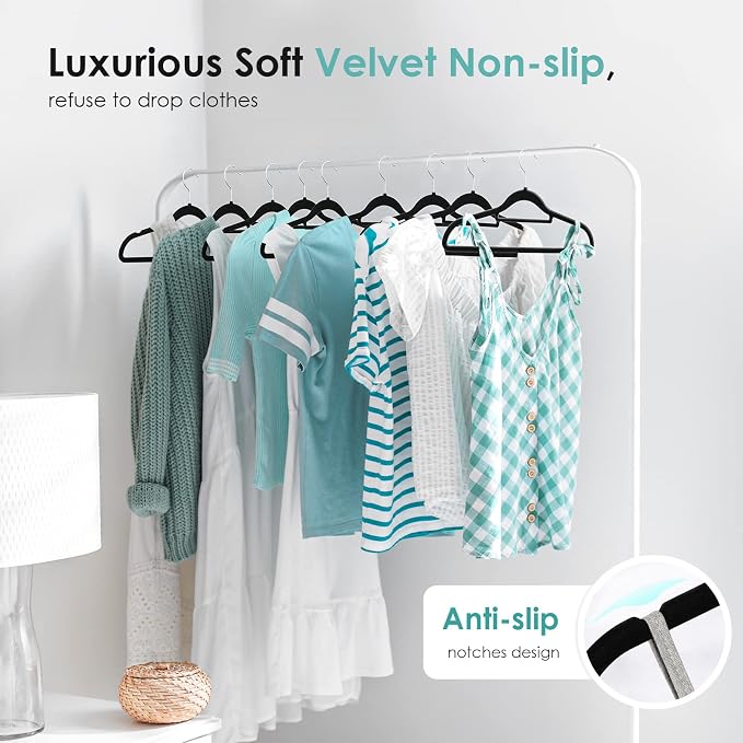 DUDUCOFU Velvet Hangers Non Slip Felt Hangers, 30 Pack Black Velvet Clothes Hangers Space Saving Slim with 360 Degree Swivel Hook for Suits Coats, Jackets, Pants, and Dress Clothes