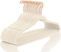 MIZGI Premium Velvet Hangers (50 Pack) - Heavy Duty Non Slip Felt - Suit Hangers Ivory & Rose Gold Hooks, Space Saving Closet Organizers