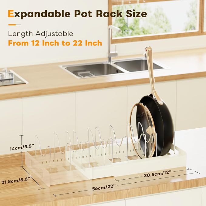Dayacoco Pot and Pan Organizer, Expandable Pot Organizers Inside Cabinet, Pots and Pans Organizer under Cabinet with 10 Adjustable Compartments for Kitchen Cabinet,Frying Rack, Lid, Cookware, 2 Pcs