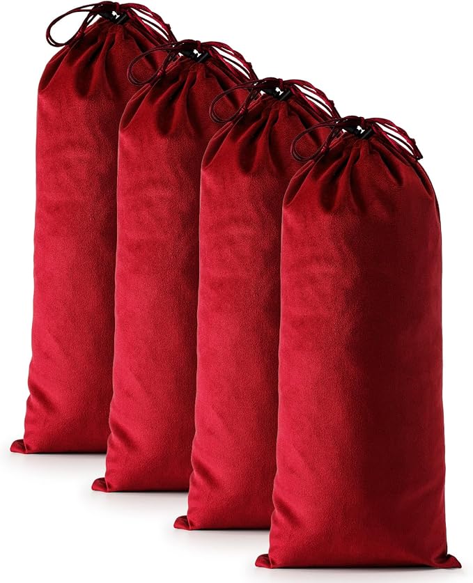 4 Pcs Single Shoe Bags for Travel, Dust Velvet Bag, Rio Red, 17.3x8.6 Inch | Washable & Reusable Travel Shoe Bags, Dustproof Shoe Bags with Drawstring Closure, Suitable for Travel, Home Storage