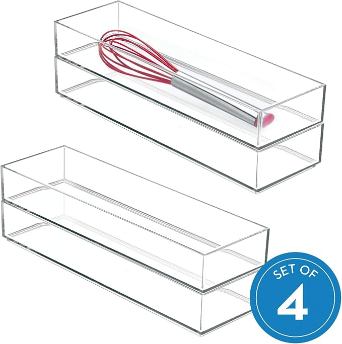 iDesign Drawer Organization, Large, Set of 4 | Kitchen and Bathroom, For Silverware, Spatulas, Gadgets