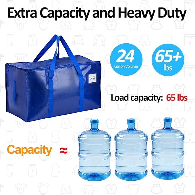 2-Pack Moving Bags, 23 Gallon Heavy Duty Waterproof Storage Totes with Reinforced Handles for Dorm & Home